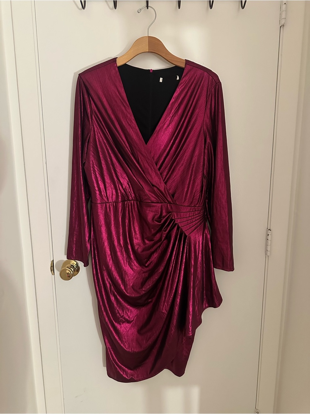 Metallic Magenta Wrap-Style Women's Dress